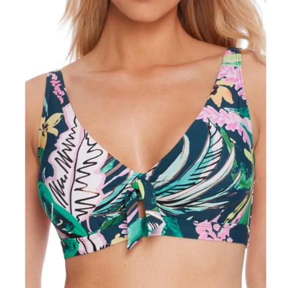 NWT BIRDSONG Waikiki Print Tie Front Bikini Top Size 38DD - Picture 1 of 4